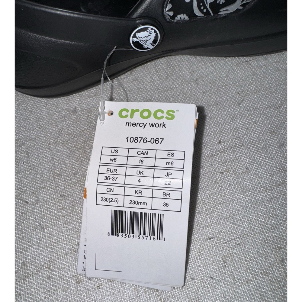 NWT CROCS Mercy Work Slip Resistant Black & Silver Floral Shoes Clogs Women's 6 - Picture 4 of 5